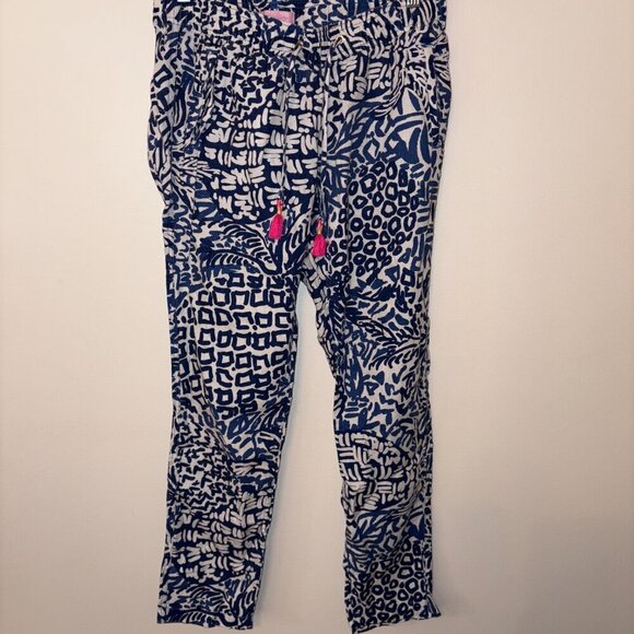 Lilly Pulitzer Women's S Aden Linen Pant Blue White Home Slice Beach Tassel - Picture 10 of 12